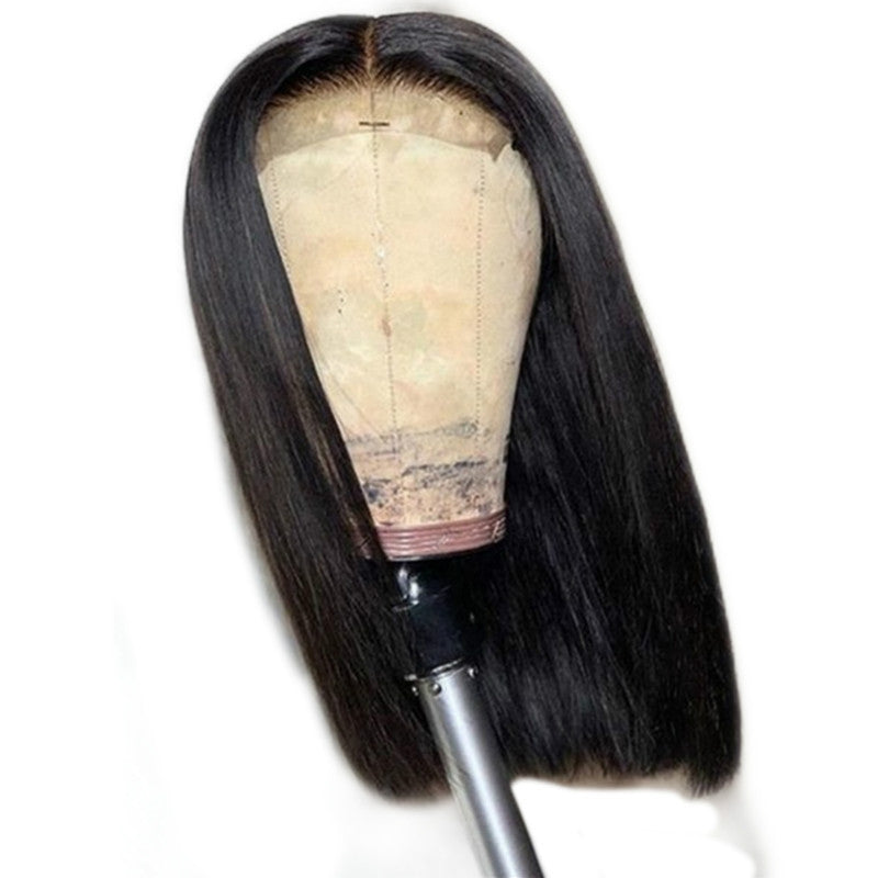 Wig For Women With Medium Long Hair, European And American Fashion Bobo Head, Middle Parted Bangs, Clavicle Hair, Black Wig Headgear