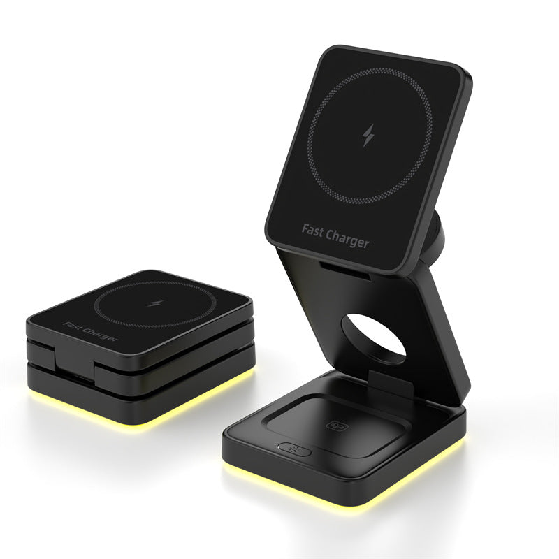 Three-in-one Magnetic Suction Wireless Charger Mobile Phone Bracket Folding