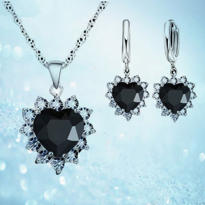 Heart-shaped Earrings Necklace Jewelry Set Decorations Wedding Women Spot Wholesale