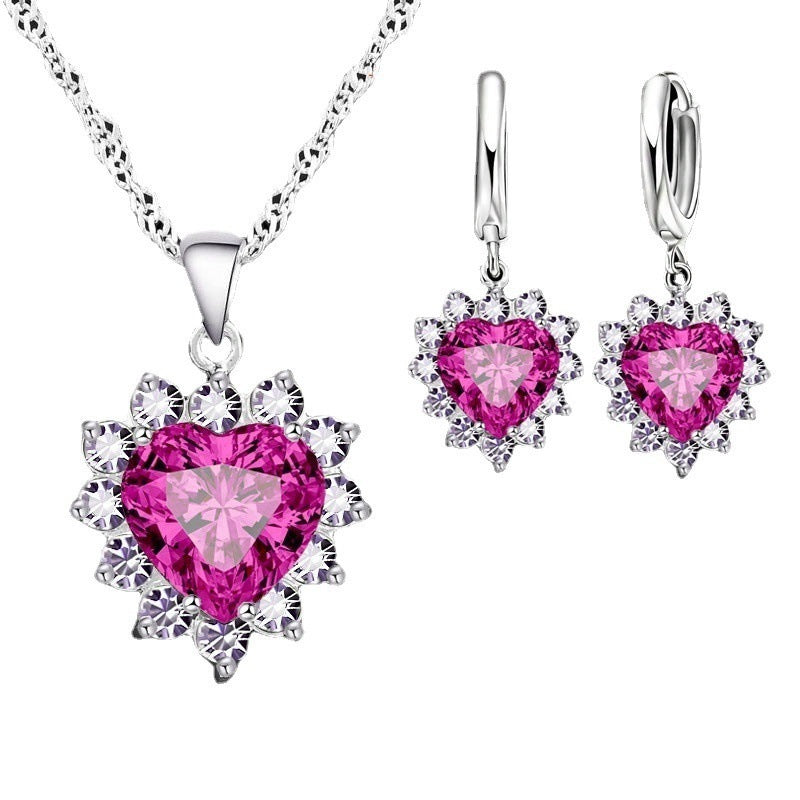Heart-shaped Earrings Necklace Jewelry Set Decorations Wedding Women Spot Wholesale
