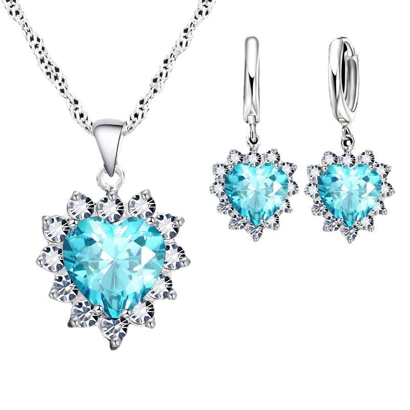 Heart-shaped Earrings Necklace Jewelry Set Decorations Wedding Women Spot Wholesale