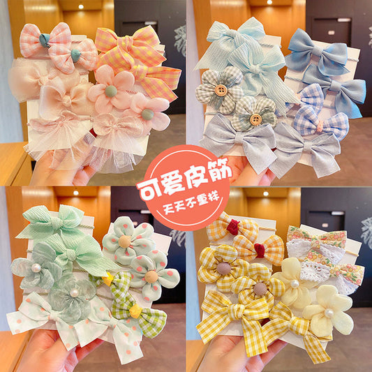 Children&#039;s Rubber Tendon Baby&#039;s Hair Rope Girls&#039; Fabric Flower Bow Does Not Hurt Hair Accessories Cute Hair Rings