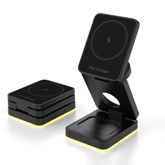 Three-in-one Magnetic Suction Wireless Charger Mobile Phone Bracket Folding