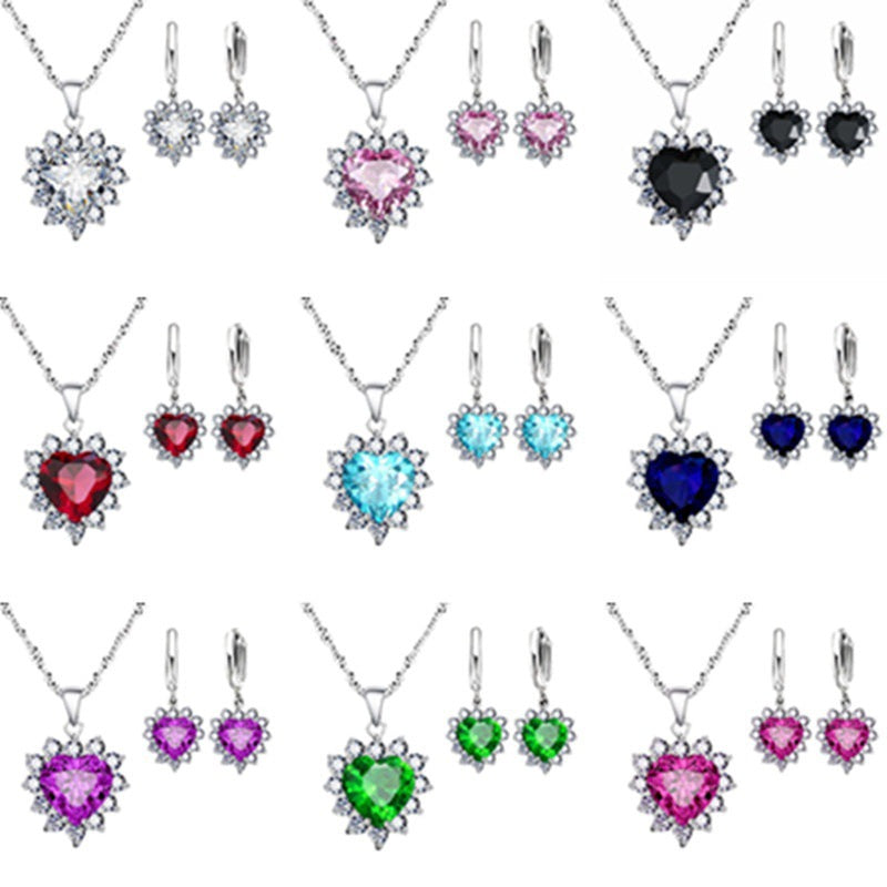 Heart-shaped Earrings Necklace Jewelry Set Decorations Wedding Women Spot Wholesale