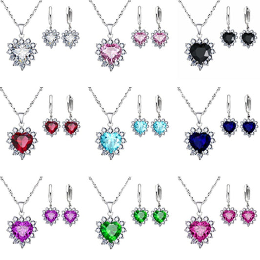 Heart-shaped Earrings Necklace Jewelry Set Decorations Wedding Women Spot Wholesale