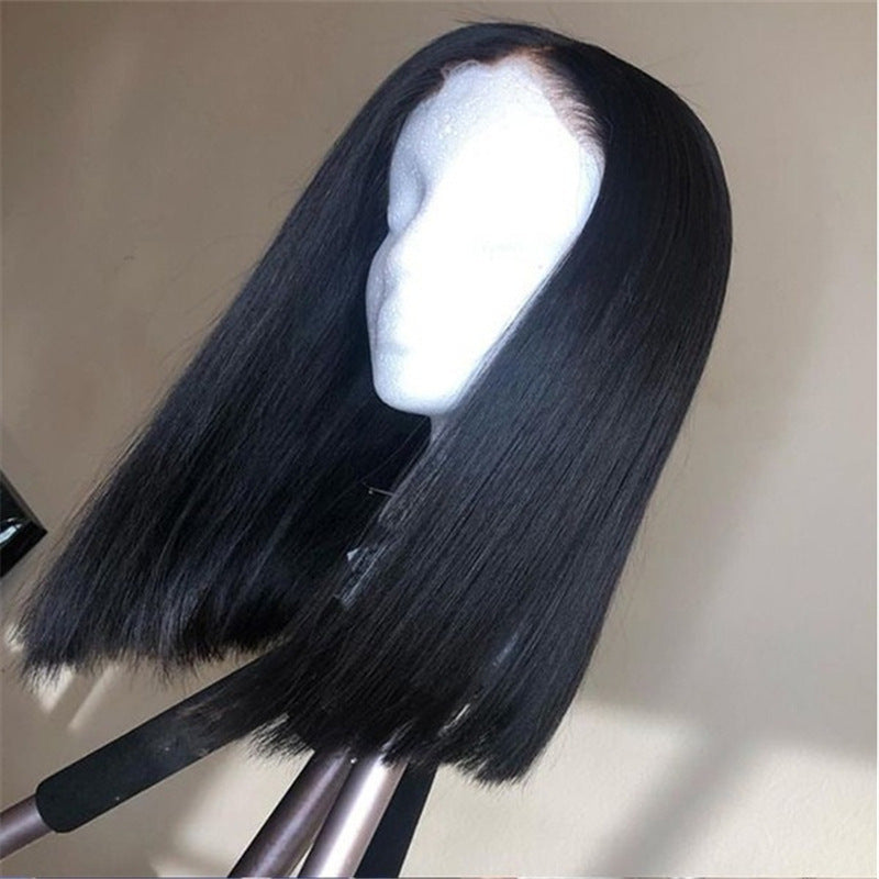 Wig For Women With Medium Long Hair, European And American Fashion Bobo Head, Middle Parted Bangs, Clavicle Hair, Black Wig Headgear